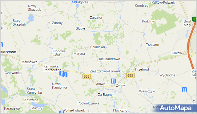 mapa Aleksandrowo gmina Bakałarzewo, Aleksandrowo gmina Bakałarzewo na mapie Targeo