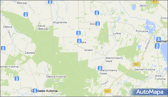 mapa Amelin gmina Siemień, Amelin gmina Siemień na mapie Targeo