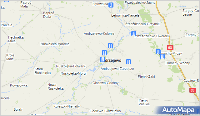 mapa Andrzejewo powiat ostrowski, Andrzejewo powiat ostrowski na mapie Targeo