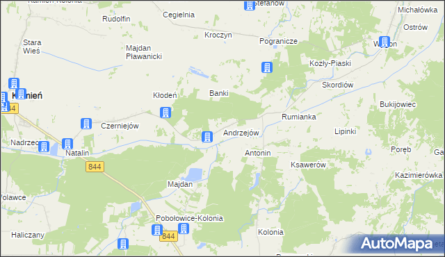 mapa Andrzejów gmina Kamień, Andrzejów gmina Kamień na mapie Targeo