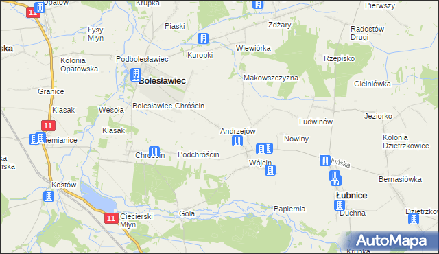 mapa Andrzejów gmina Łubnice, Andrzejów gmina Łubnice na mapie Targeo