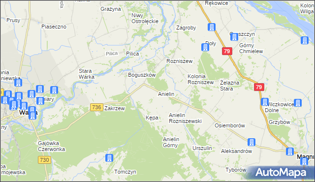 mapa Anielin gmina Magnuszew, Anielin gmina Magnuszew na mapie Targeo