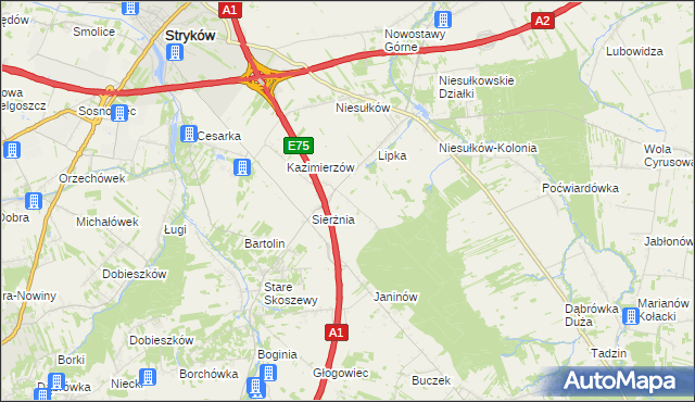 mapa Anielin gmina Stryków, Anielin gmina Stryków na mapie Targeo