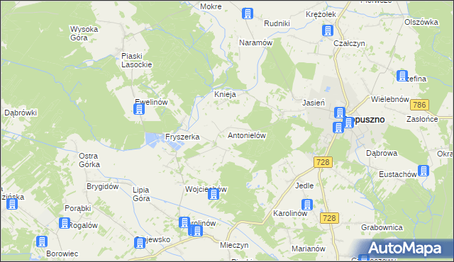 mapa Antonielów gmina Łopuszno, Antonielów gmina Łopuszno na mapie Targeo