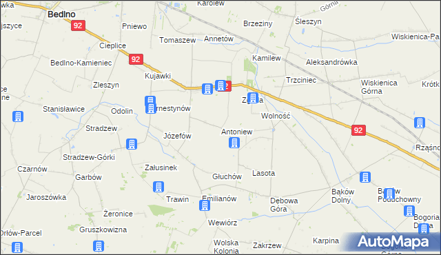 mapa Antoniew gmina Bedlno, Antoniew gmina Bedlno na mapie Targeo