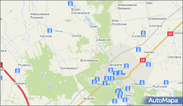 mapa Antoniew gmina Głowno, Antoniew gmina Głowno na mapie Targeo