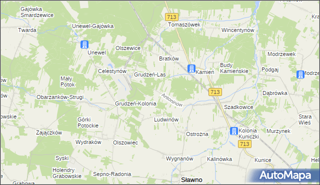 mapa Antoninów gmina Sławno, Antoninów gmina Sławno na mapie Targeo