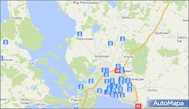 mapa Antonowo gmina Giżycko, Antonowo gmina Giżycko na mapie Targeo