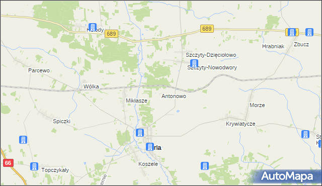 mapa Antonowo gmina Orla, Antonowo gmina Orla na mapie Targeo