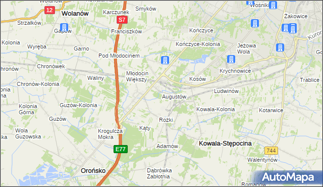 mapa Augustów gmina Kowala, Augustów gmina Kowala na mapie Targeo