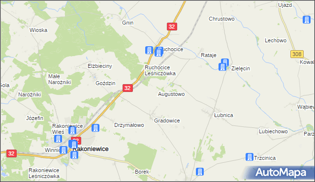 mapa Augustowo gmina Wielichowo, Augustowo gmina Wielichowo na mapie Targeo