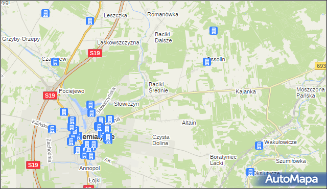 mapa Baciki Bliższe, Baciki Bliższe na mapie Targeo