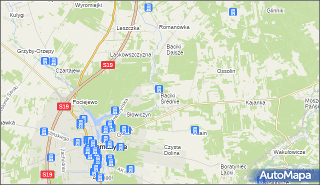 mapa Baciki Średnie, Baciki Średnie na mapie Targeo