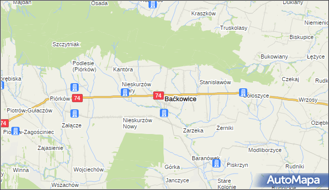 mapa Baćkowice, Baćkowice na mapie Targeo