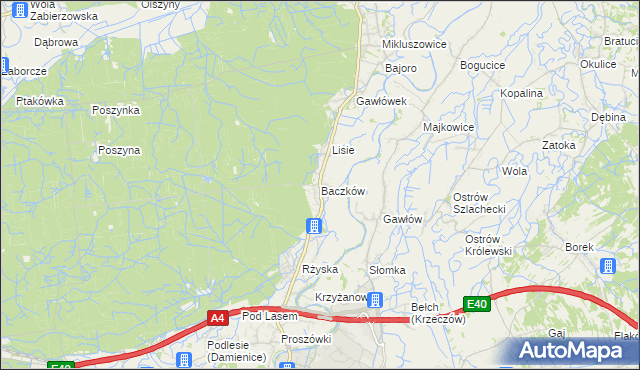 mapa Baczków gmina Bochnia, Baczków gmina Bochnia na mapie Targeo