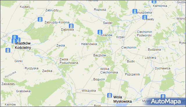 mapa Baczków gmina Wola Mysłowska, Baczków gmina Wola Mysłowska na mapie Targeo