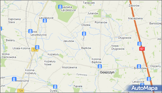 mapa Bądków gmina Goszczyn, Bądków gmina Goszczyn na mapie Targeo