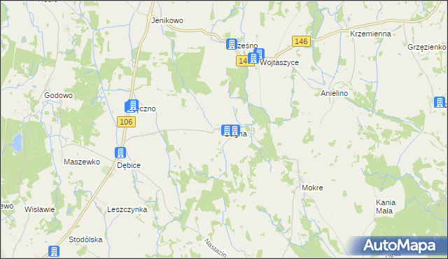 mapa Bagna gmina Maszewo, Bagna gmina Maszewo na mapie Targeo