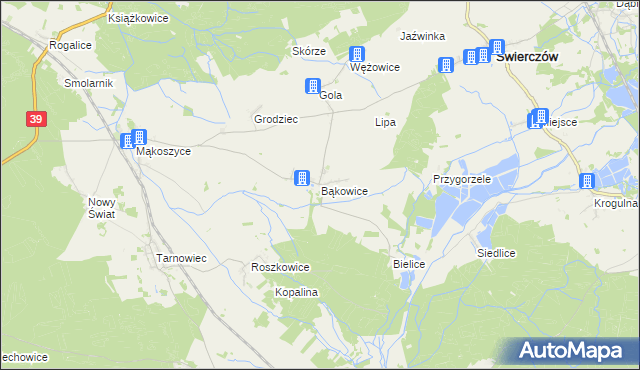 mapa Bąkowice, Bąkowice na mapie Targeo