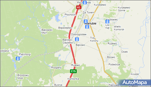 mapa Bąkowo gmina Warlubie, Bąkowo gmina Warlubie na mapie Targeo
