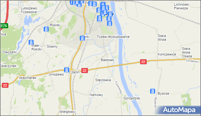 mapa Bałdowo gmina Tczew, Bałdowo gmina Tczew na mapie Targeo