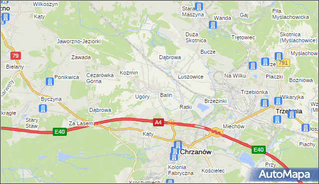 mapa Balin gmina Chrzanów, Balin gmina Chrzanów na mapie Targeo