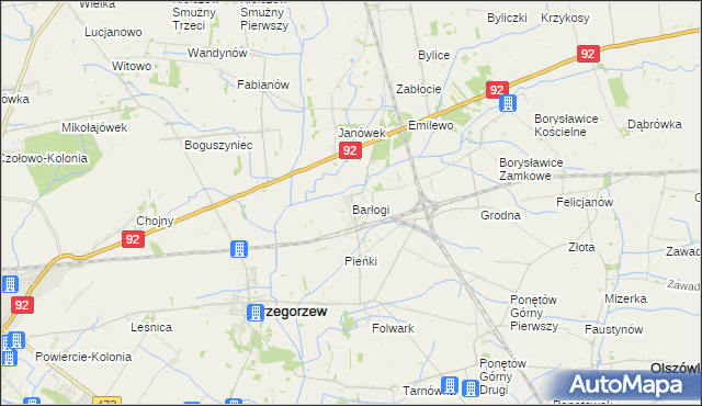 mapa Barłogi gmina Grzegorzew, Barłogi gmina Grzegorzew na mapie Targeo