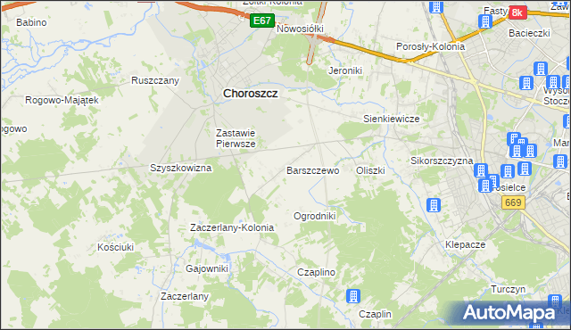 mapa Barszczewo gmina Choroszcz, Barszczewo gmina Choroszcz na mapie Targeo
