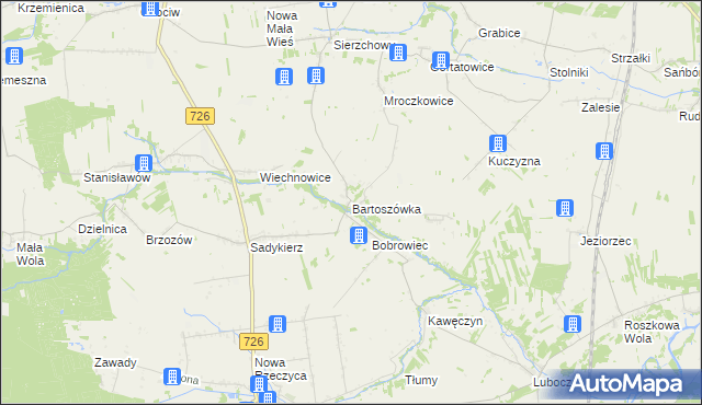 mapa Bartoszówka gmina Rzeczyca, Bartoszówka gmina Rzeczyca na mapie Targeo