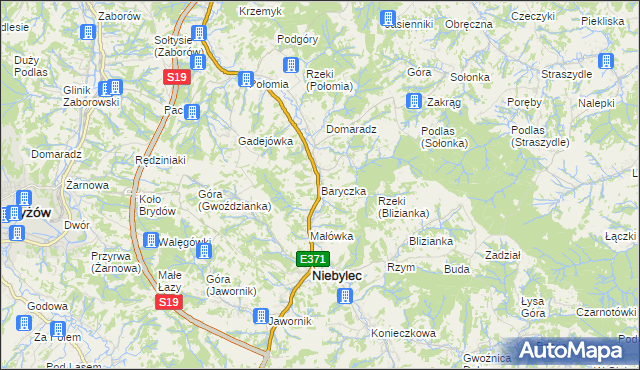 mapa Baryczka gmina Niebylec, Baryczka gmina Niebylec na mapie Targeo