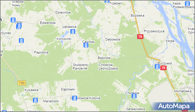 mapa Basinów gmina Magnuszew, Basinów gmina Magnuszew na mapie Targeo