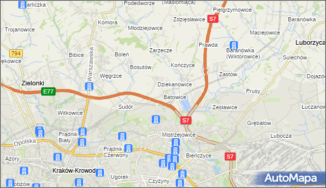 mapa Batowice, Batowice na mapie Targeo