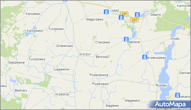 mapa Berkowo gmina Kiszkowo, Berkowo gmina Kiszkowo na mapie Targeo
