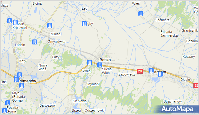 mapa Besko, Besko na mapie Targeo