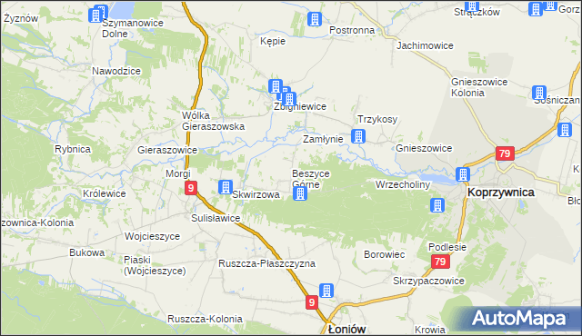 mapa Beszyce Górne, Beszyce Górne na mapie Targeo