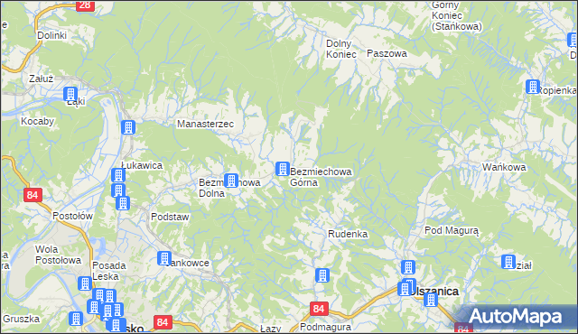 mapa Bezmiechowa Górna, Bezmiechowa Górna na mapie Targeo