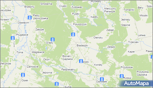 mapa Biadaszki gmina Galewice, Biadaszki gmina Galewice na mapie Targeo
