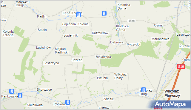 mapa Białawoda gmina Borzechów, Białawoda gmina Borzechów na mapie Targeo