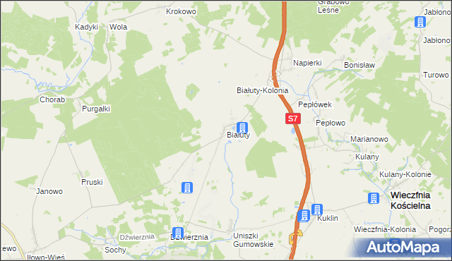 mapa Białuty gmina Iłowo-Osada, Białuty gmina Iłowo-Osada na mapie Targeo