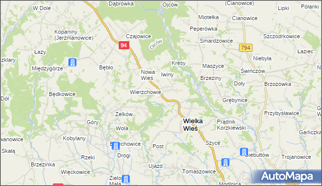 mapa Biały Kościół gmina Wielka Wieś, Biały Kościół gmina Wielka Wieś na mapie Targeo