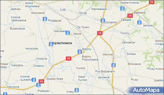 mapa Bidziny, Bidziny na mapie Targeo