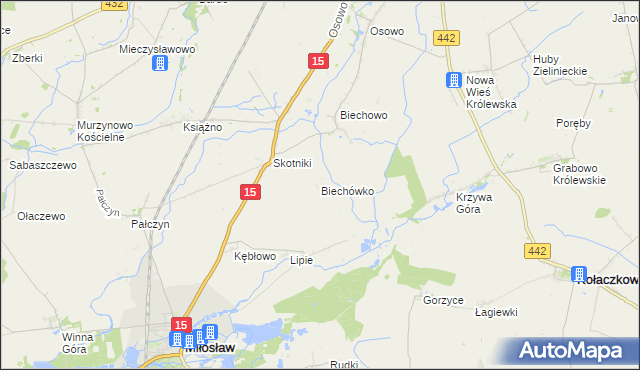 mapa Biechówko gmina Miłosław, Biechówko gmina Miłosław na mapie Targeo