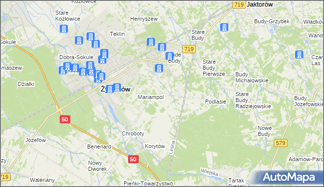 mapa Bieganów gmina Jaktorów, Bieganów gmina Jaktorów na mapie Targeo
