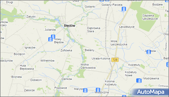 mapa Bielany gmina Błędów, Bielany gmina Błędów na mapie Targeo