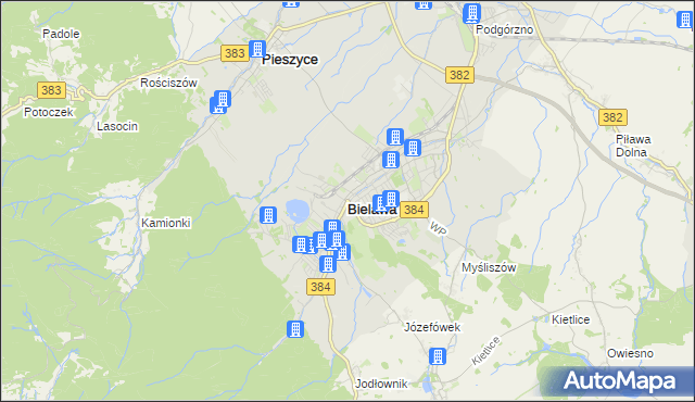 mapa Bielawa powiat dzierżoniowski, Bielawa powiat dzierżoniowski na mapie Targeo