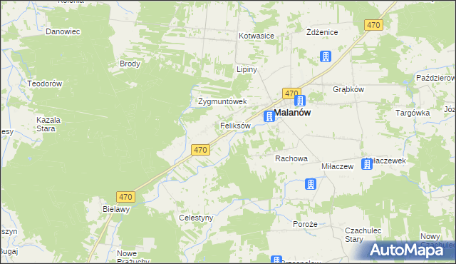 mapa Bielawy gmina Malanów, Bielawy gmina Malanów na mapie Targeo
