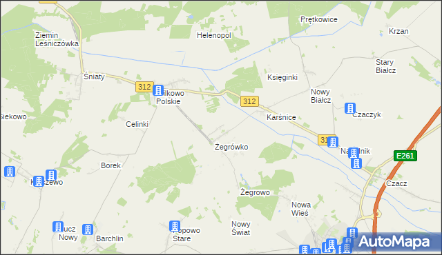 mapa Bielawy gmina Śmigiel, Bielawy gmina Śmigiel na mapie Targeo