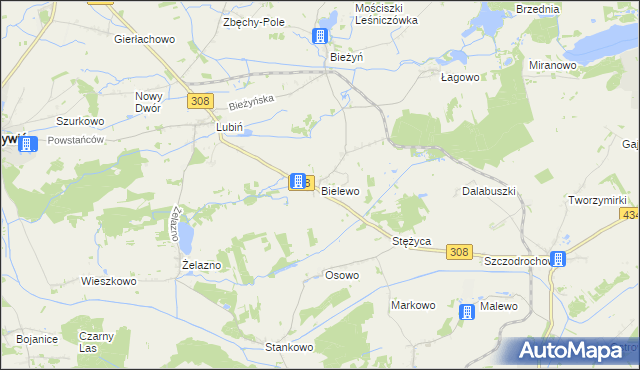mapa Bielewo, Bielewo na mapie Targeo
