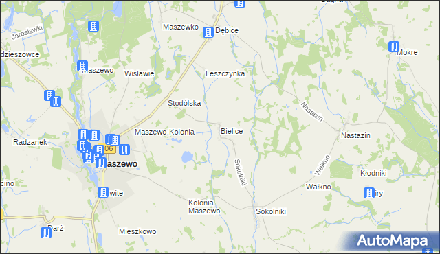 mapa Bielice gmina Maszewo, Bielice gmina Maszewo na mapie Targeo