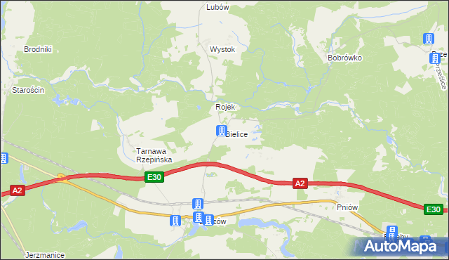 mapa Bielice gmina Torzym, Bielice gmina Torzym na mapie Targeo
